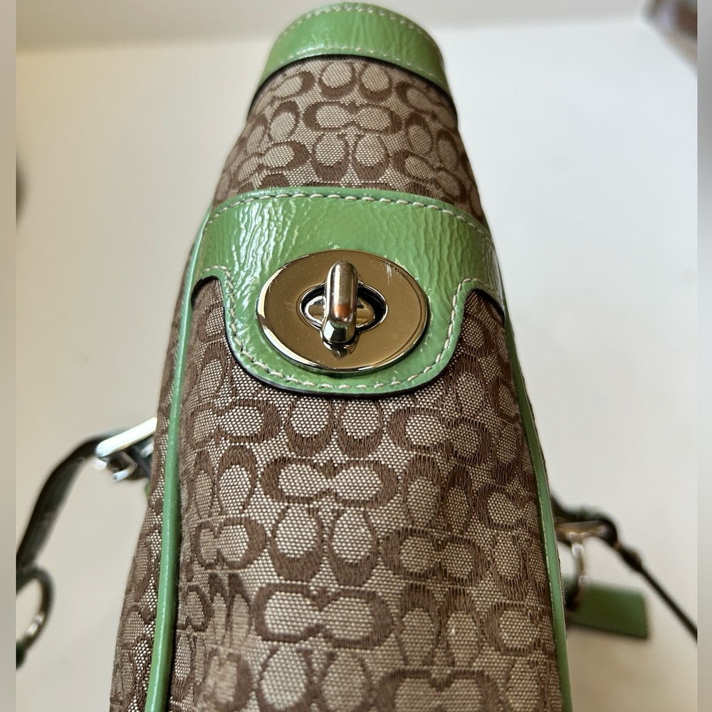 Coach Purse Tan Handbag Beige Blue Green Satchel D0849-F12344 Tote - Picture 16 of 16